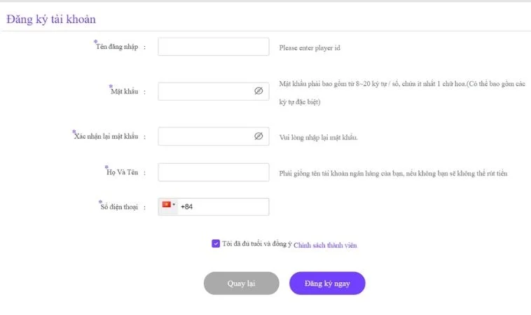 Giao diện đăng ký Bet88